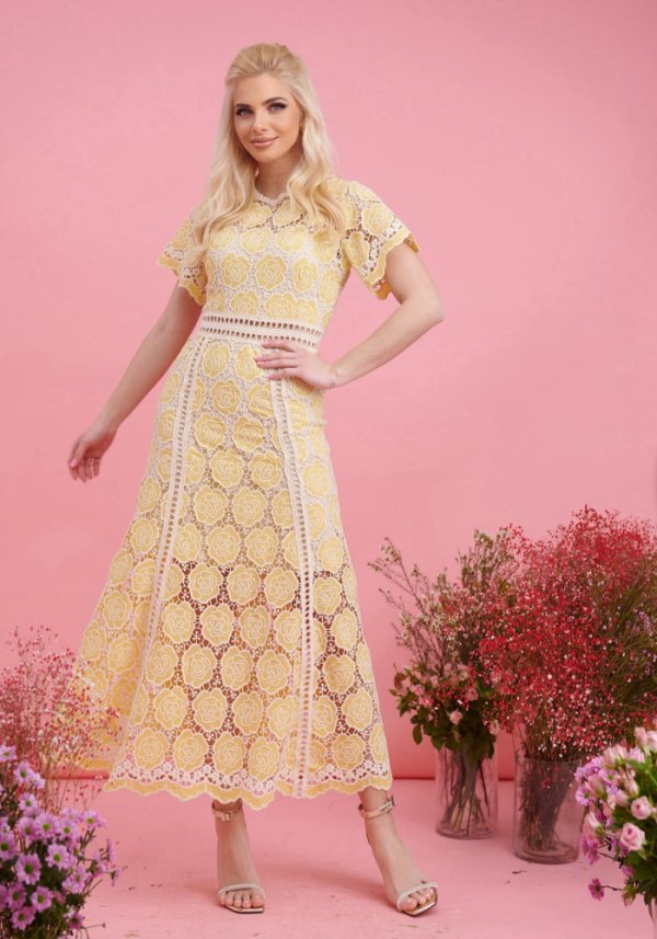 Δαντελένιο φόρεμα κοντομάνικο μίντι Skarel Brigitte Boutique