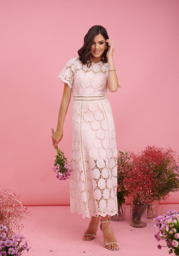 Δαντελένιο φόρεμα κοντομάνικο μίντι Skarel Brigitte Boutique