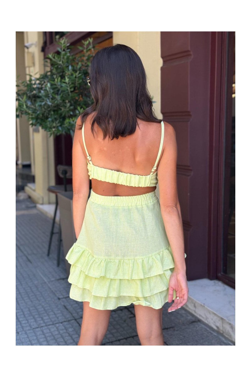 Γυναικείο σετ ριγέ τοπ με φούστα Mirror Lime