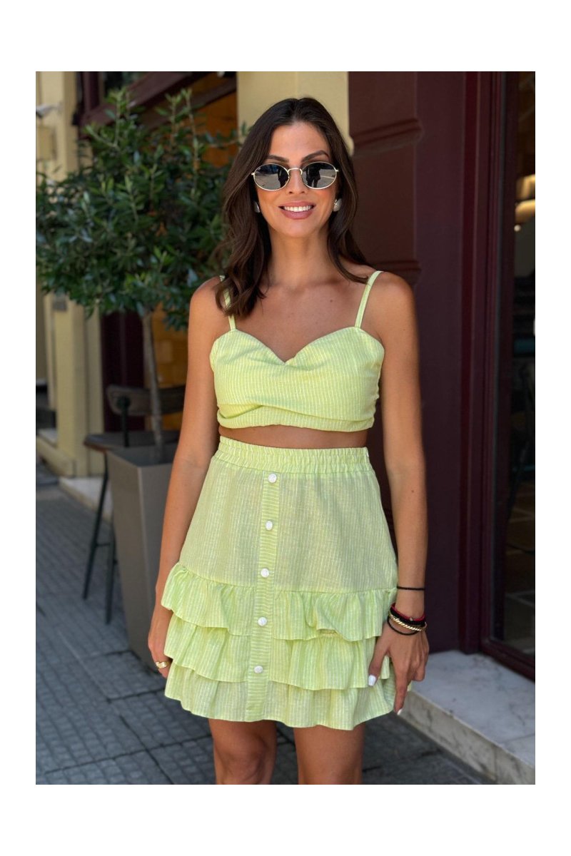 Γυναικείο σετ ριγέ τοπ με φούστα Mirror Lime