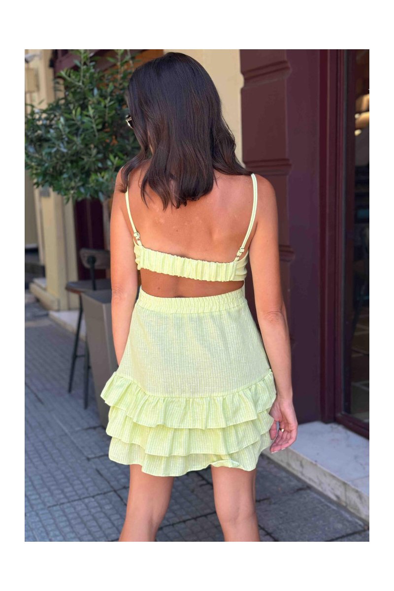 Γυναικείο σετ ριγέ τοπ με φούστα Mirror Lime
