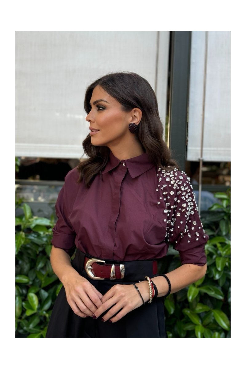 Brigitte Boutique Πουκάμισο με Στρας στον Ένα Ώμο - Λάμψη και Κομψότητα