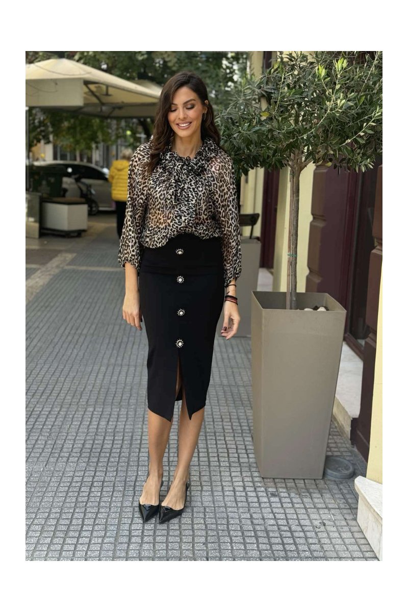 Brigitte Boutique: Midi Φούστα με Σκίσιμο και Κουμπιά - Ρετρό Στυλ για Κάθε Εποχή