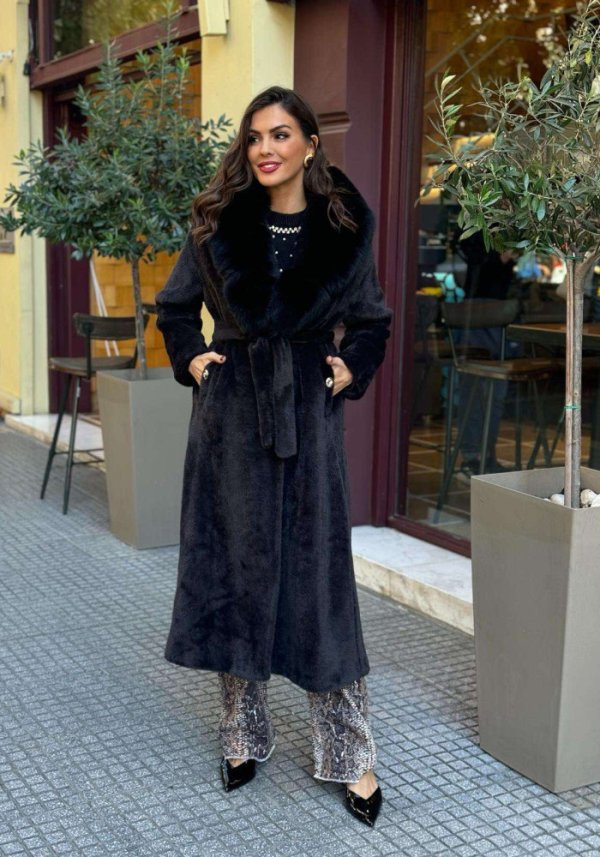 Παλτό γούνα με ζώνη Gloria Brigitte