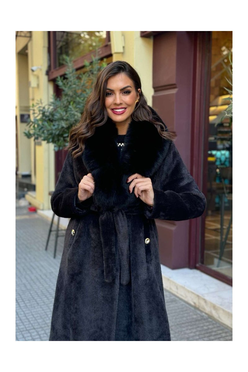 Παλτό γούνα με ζώνη Gloria Brigitte