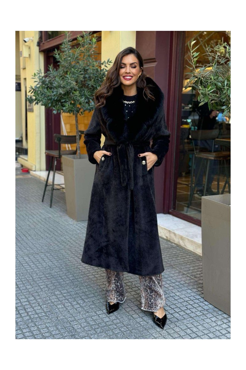 Παλτό γούνα με ζώνη Gloria Brigitte