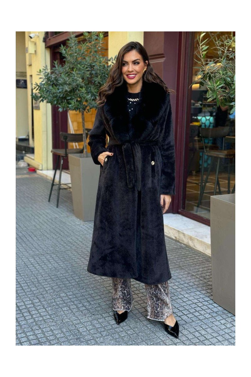 Παλτό γούνα με ζώνη Gloria Brigitte