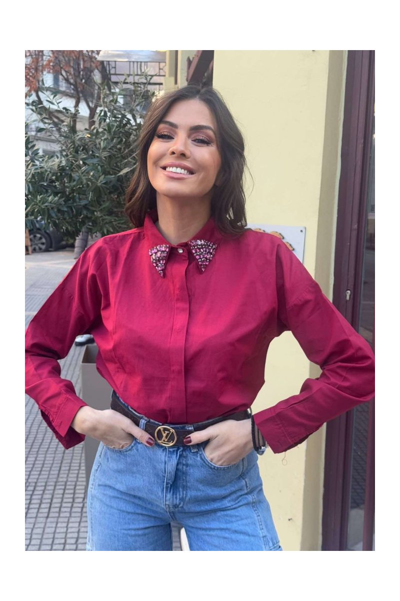 Γυναικείο πουκάμισο με στρας στο γιακά Brigitte