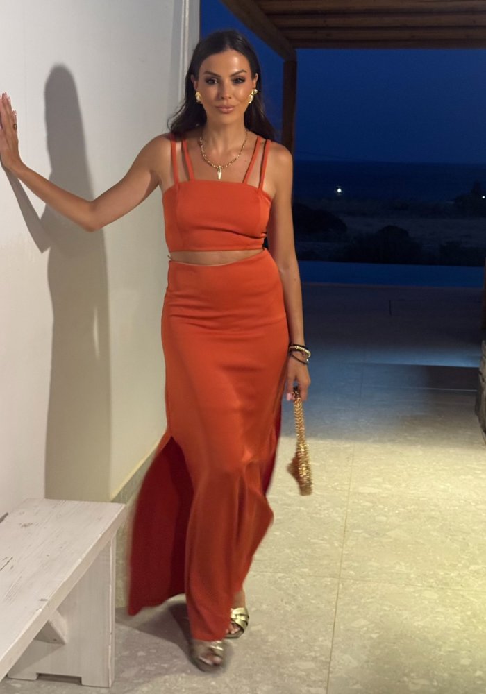 Σατέν σετ φούστα μάξι με τοπ