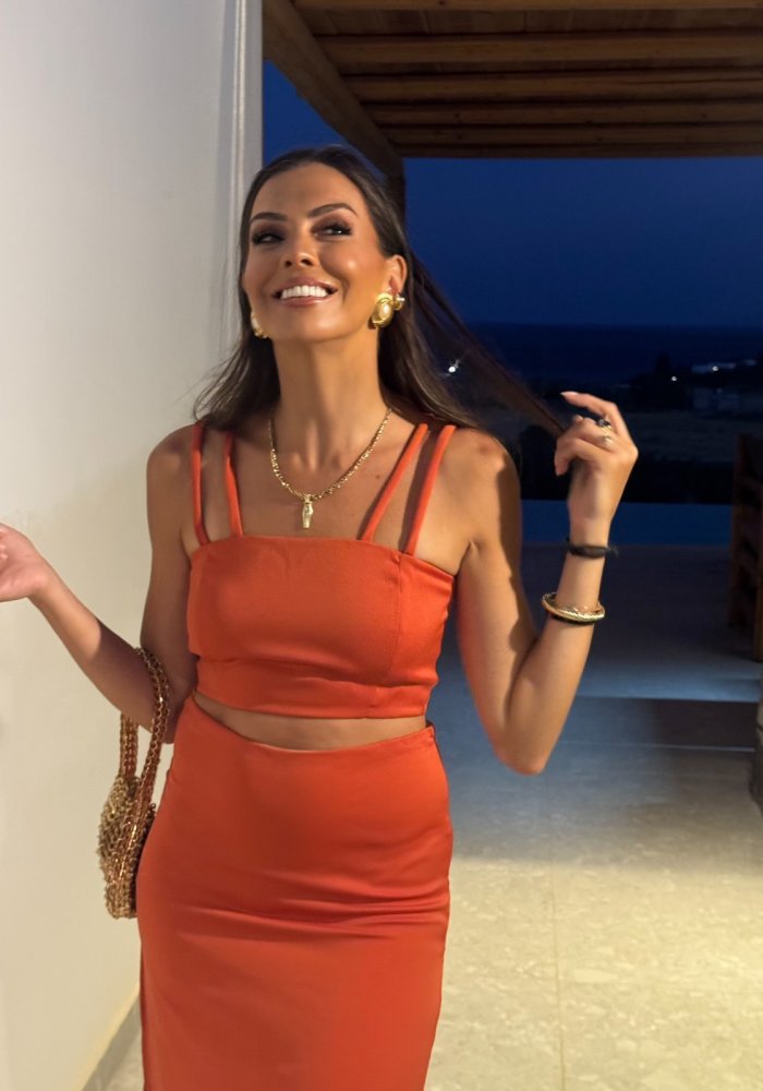 Σατέν σετ φούστα μάξι με τοπ
