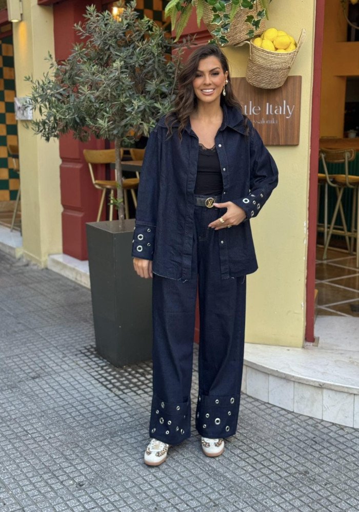 Τζιν πουκάμισο με τρουκς στο μανίκι