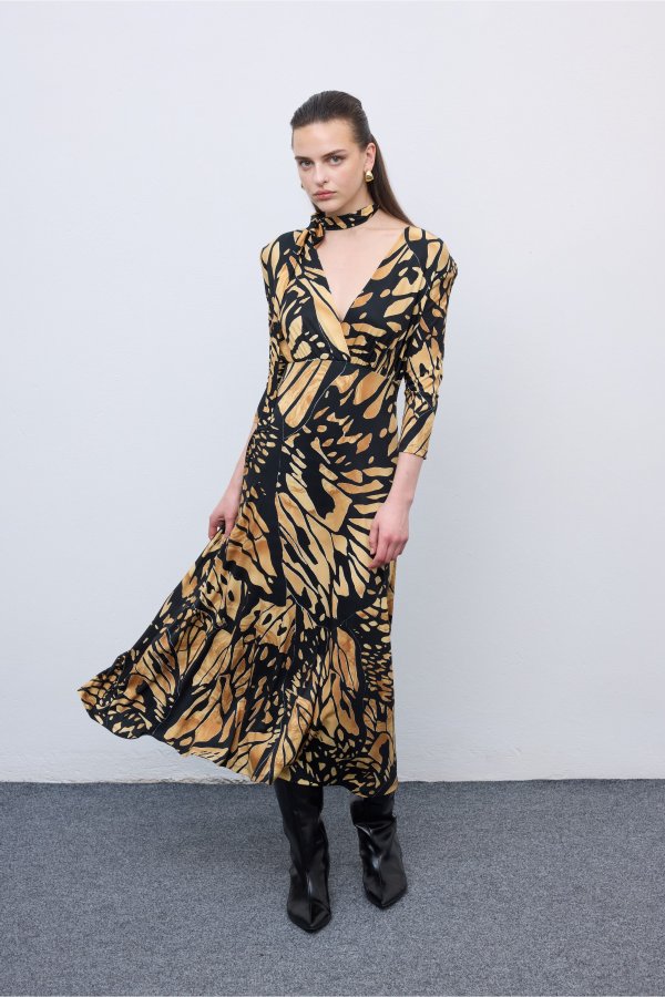 Butterfly Mosaic Jersey Midi Dress