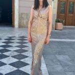 Γυναικείο φόρεμα μάξι με ανοίγματα ΕΜΕΛΙΑ/ΣΟΜΟΝ ΓΚΡΙ