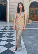 Γυναικείο φόρεμα μάξι με ανοίγματα ΕΜΕΛΙΑ/ΣΟΜΟΝ ΓΚΡΙ