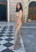 Γυναικείο φόρεμα μάξι με ανοίγματα ΕΜΕΛΙΑ/ΣΟΜΟΝ ΓΚΡΙ