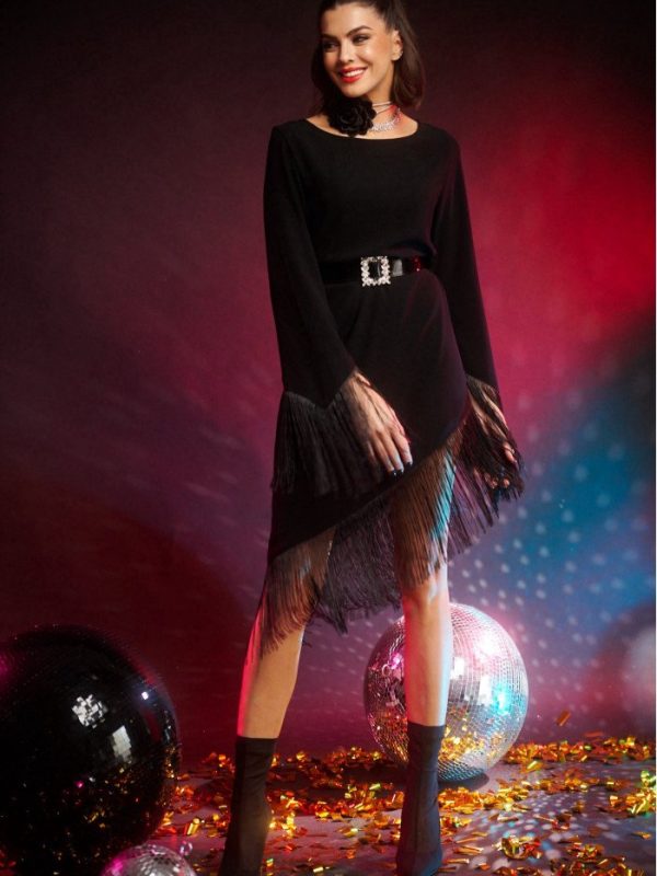 Γυναικείο ασύμμετρο φόρεμα με κρόσσια Avil