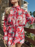 Γυναικεία φούστα μίνι φλοράλ με χρυσή κλωστή