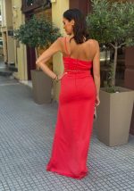 Γυναικείο φόρεμα μάξι σατέν με έναν ώμο Rose