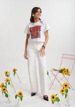 Τζιν λευκό ψηλόμεσο σε ίσια γραμμή