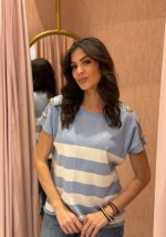 Μπλούζα ριγέ κοντομάνικη με χρυσά κουμπιά στους ώμους