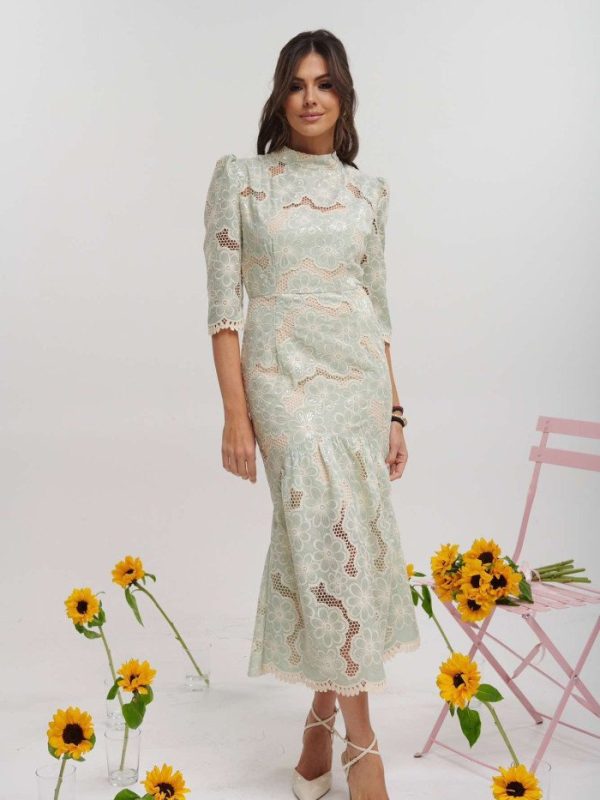 Φόρεμα δαντέλα εφαρμοστό Ροζ