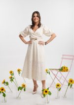 Φόρεμα δαντελένιο με V και 3/4 μανίκι