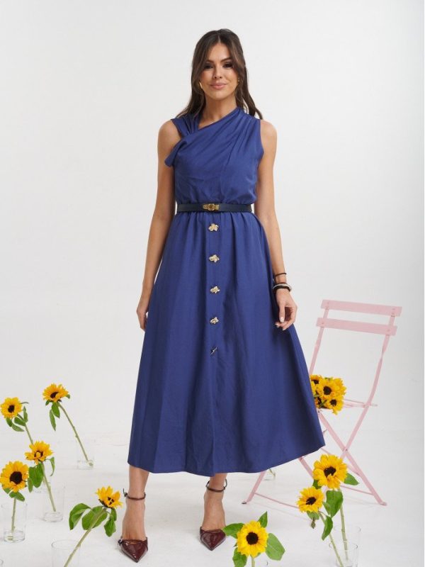 Φόρεμα midi αμάνικο με κουμπιά στο κάτω μέρος