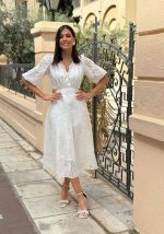 Φόρεμα μίντι με ανοίγματα στη μέση Λευκό