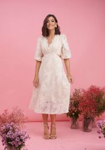 Φόρεμα μίντι πεταλούδα με ανοίγματα στη μέση Βανίλια