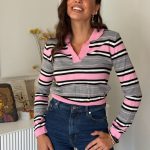 Πλεκτό τοπ με γιακά