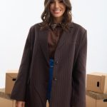 Σακάκι καφέ με μπλέ ρίγα