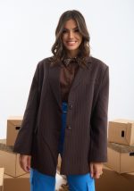 Σακάκι καφέ με μπλέ ρίγα