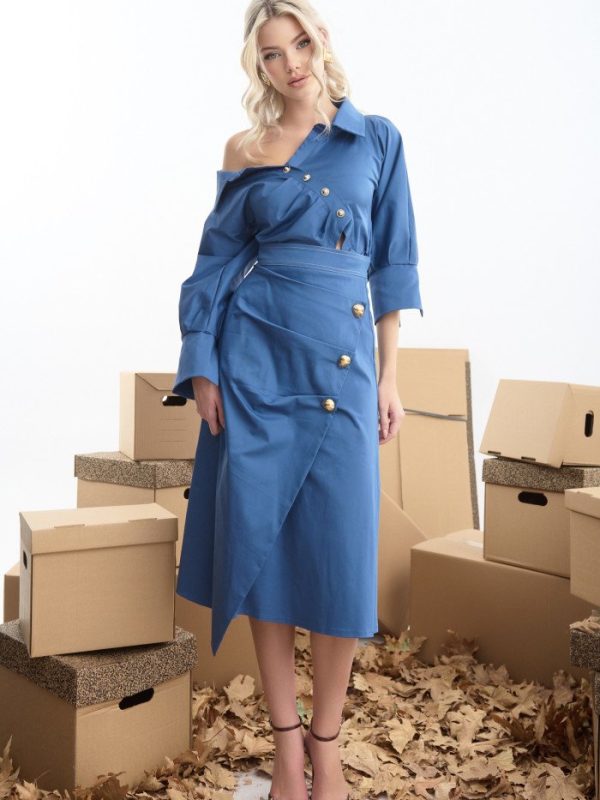 Φούστα μίντι με κουμπιά και πιέτες