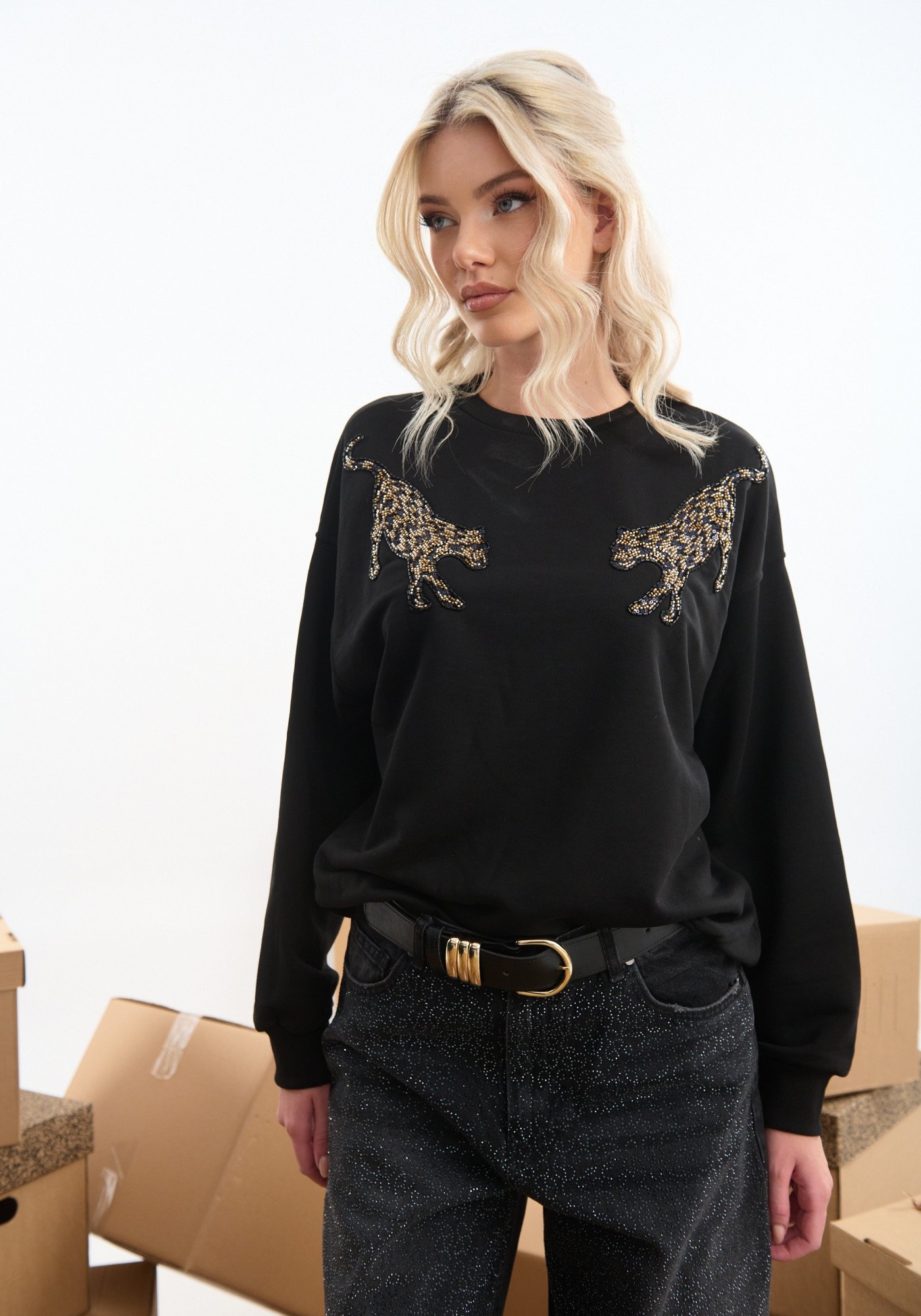 Μπλούζα φούτερ με λεοπάρδαλη Μπλούζα φούτερ με λεοπάρδαλη