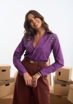 Πουκάμισο κρουαζέ με στρας στους ώμους