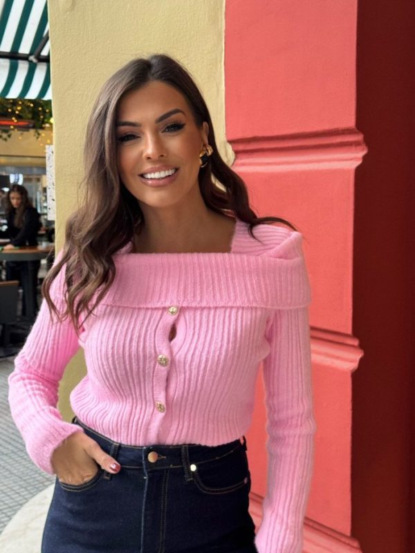 Πλεκτή μπλούζα με πεσμένους ώμους