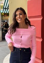 Πλεκτή μπλούζα με πεσμένους ώμους