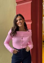 Πλεκτή μπλούζα με πεσμένους ώμους