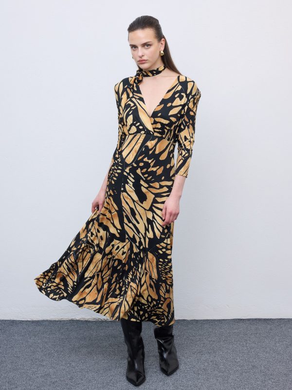 Butterfly Mosaic Jersey Midi Dress