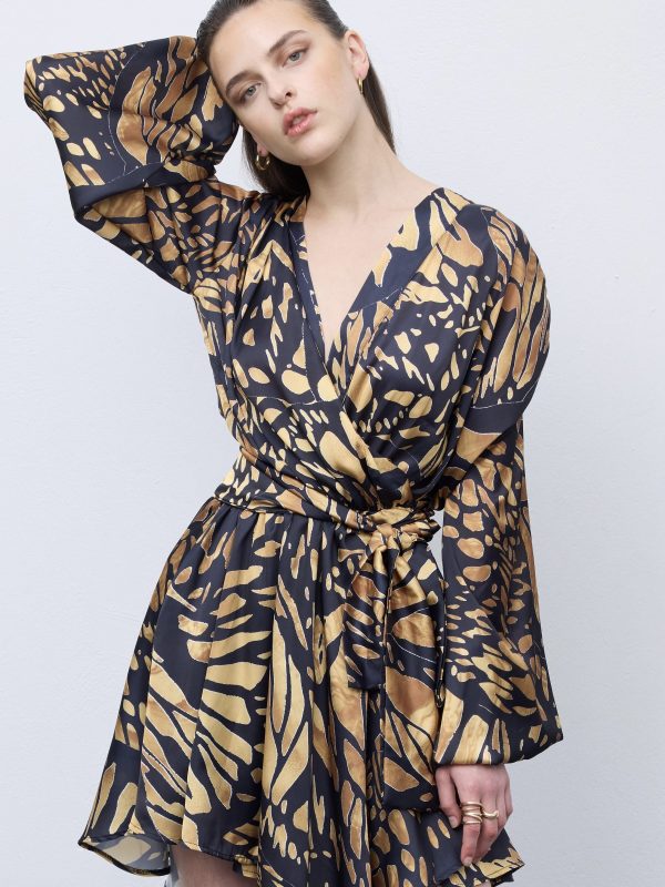 Butterfly Mosaic Wrap Mini Dress
