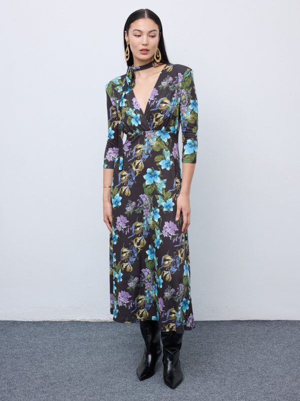 Mocha Bloom Midi Jersey Dress