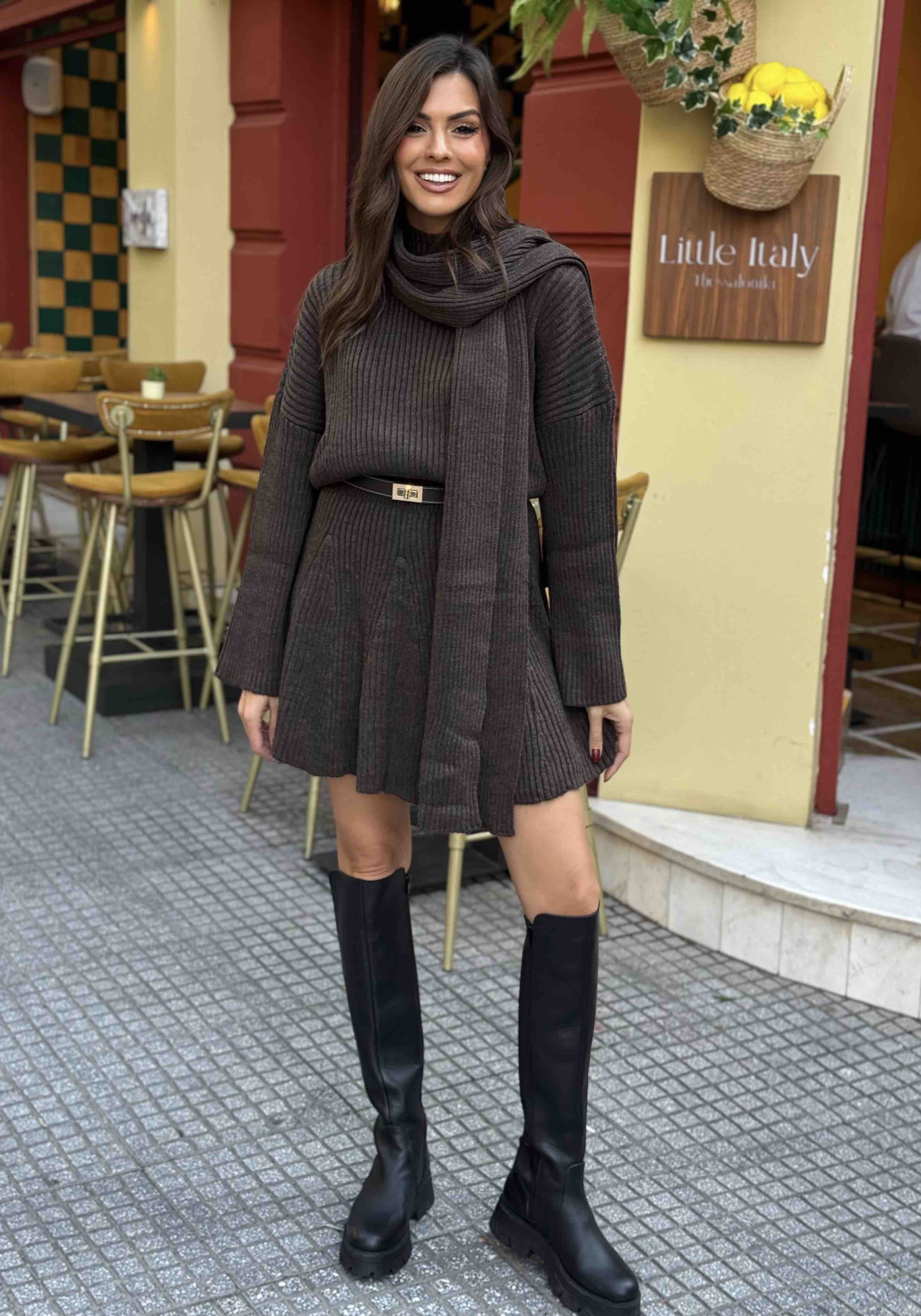 Σετ πλεκτό Μπλούζα Φούστα Φουλάρι