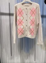 Ζακέτα Πλεκτή Με Ρόμβους Εκρού Με Ροζ - Image 2