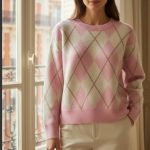 Πλεκτή Μπλούζα Με Ρόμβους Ροζ Με Εκρού