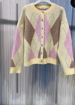 Ζακέτα Πλεκτή Με Ρόμβους Κίτρινο-Ροζ-Καφέ - Image 2