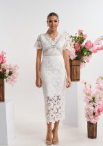 Φόρεμα δαντελένιο Midi με στρας λεπτομέρειες - Image 3