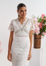 Φόρεμα δαντελένιο Midi με στρας λεπτομέρειες - Image 2