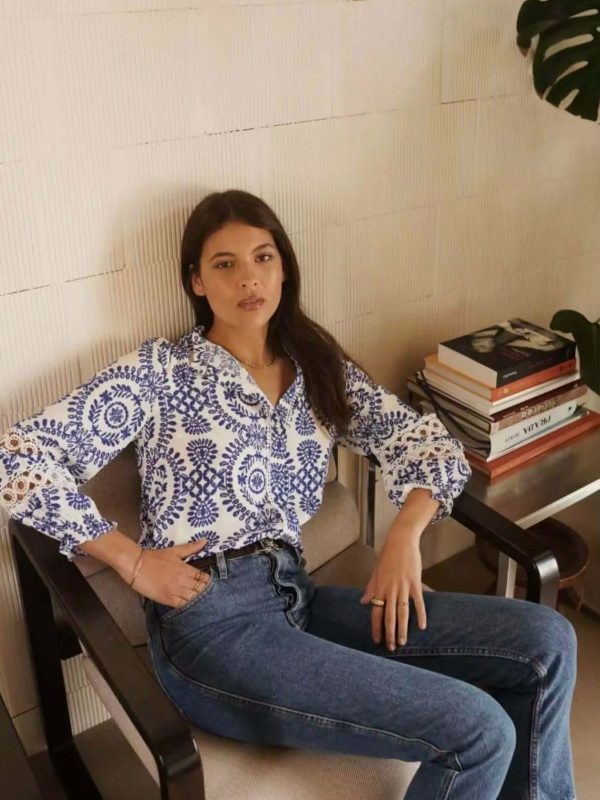 Πουκάμισο Λευκό Με Μπλε Τύπωμα