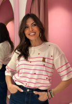 Μπλούζα κοντομάνικη ριγέ με καρδιές