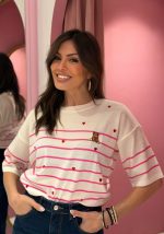 Μπλούζα κοντομάνικη ριγέ με καρδιές - Image 2